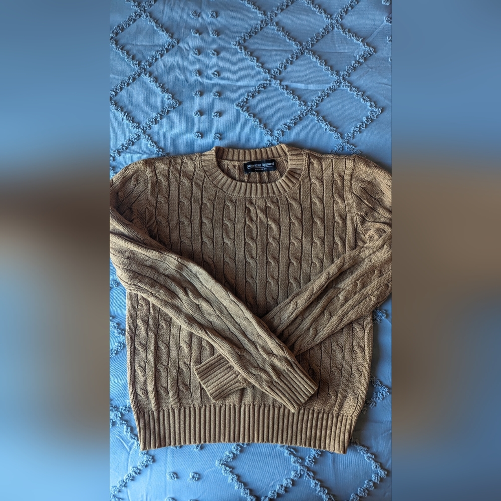 Authentic American Apparel Cable Knit Sweater - Golden Brown or Navy Blue